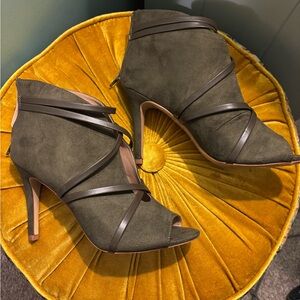 Olive Green Strappy Heeled Ankle Boots